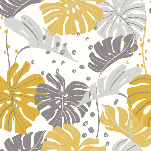 最小限の花シームレスパターン 抽象的なモンスターとヤシの葉は ドアのテクスチャの背景に残します 単純なベクトル設計 夏のデザイン ファブリック 壁紙のための手描きラインアート植物イラスト — ストックベクタ