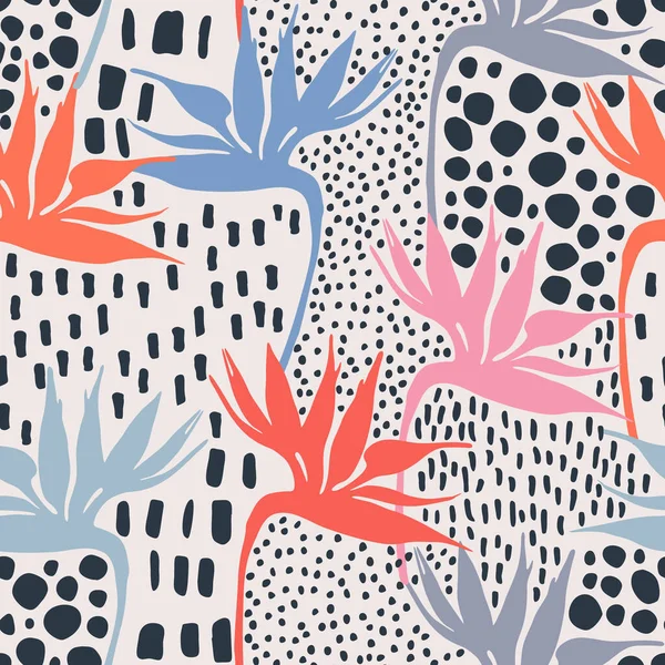 Motif Abstrait Sans Couture Avec Texture Abstraite Doodle Silhouette Fleurs — Image vectorielle