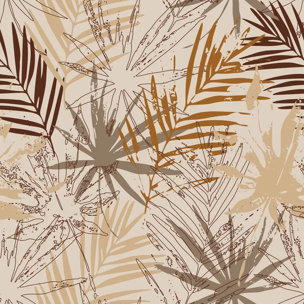 Feuilles Tropicales Abstraites Motif Sans Couture Feuille Palmier Silhouettes Plantes — Image vectorielle