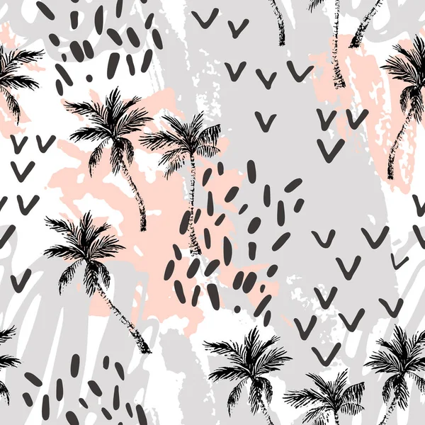 Abstracto Palmeras Mínimas Patrón Sin Costuras Fondo Vector Palmera Coco — Vector de stock