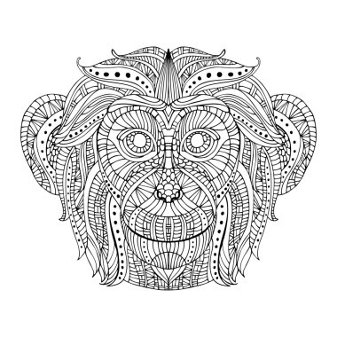 Zentangle tarzında stilize maymun kafası. 