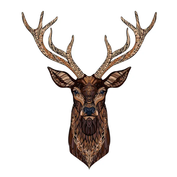 Testa di cervo stilizzato in stile zentangle. — Vettoriale Stock