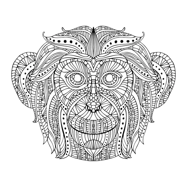 Monkey head stylized in zentangle style. — Stock Vector