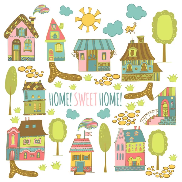 Hand drawn cartoon homes — Stock Vector