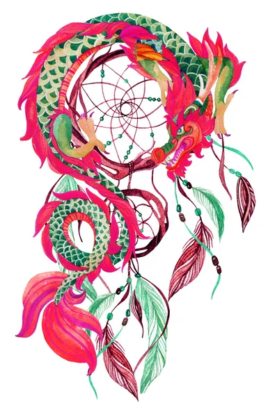 Chinese Dragon  and dreamcatcher card. — Stock Photo, Image