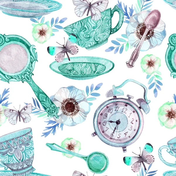 Watercolor tea seamless pattern — Stock Photo, Image