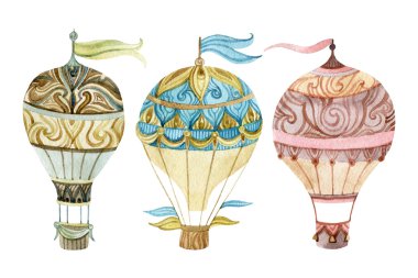 Aerostat ayarlayın. Suluboya sıcak hava balon seti. 