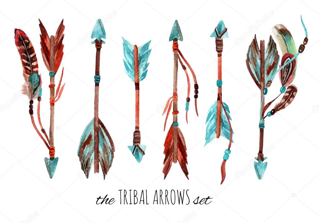 Watercolor tribal arrows. 