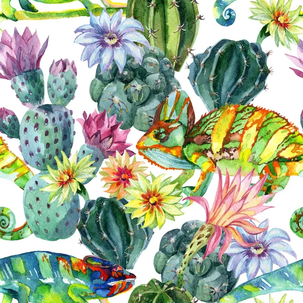 Watercolor seamless cactus pattern — Stock Photo, Image