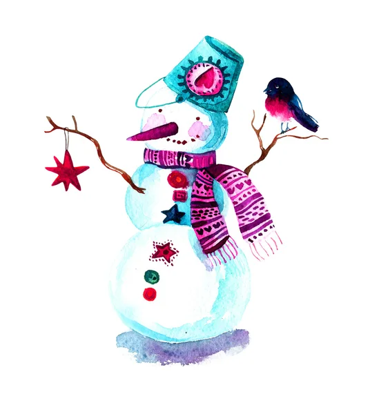 Geschilderde Kerstmis achtergrond met sneeuwpop — Stockfoto