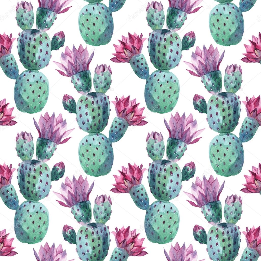 Watercolor seamless cactus pattern Stock Photo by ©Tetiana_Syrytsyna  94439350