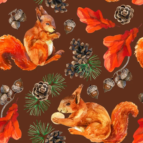Watercolor forest wildlife seamless pattern. — Stock Photo, Image