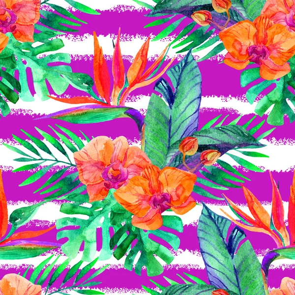 Tropische Blätter und Blüten. Hintergrund florales Design. — Stockfoto