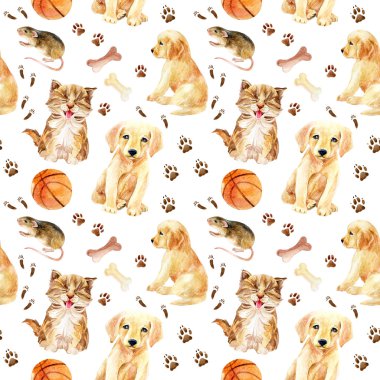 Yavru kedi, köpek ve fare seamless modeli