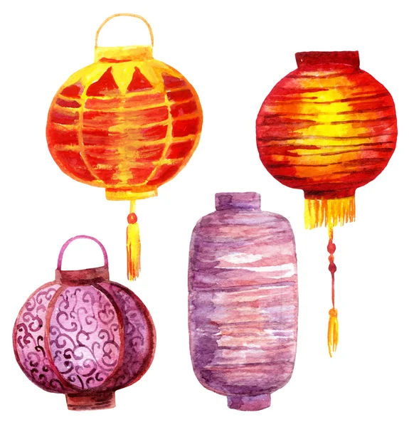 Watercolor lantern set. — Stock Photo, Image