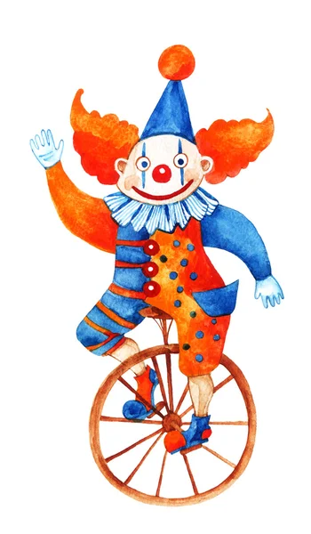 The funny clown on unicycle — Stock Photo, Image