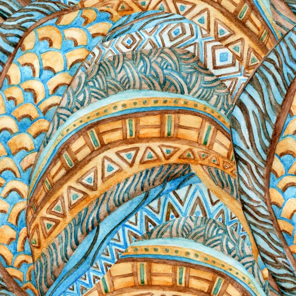 아프리카 민족 원활한 수채화 패턴, — 스톡 사진