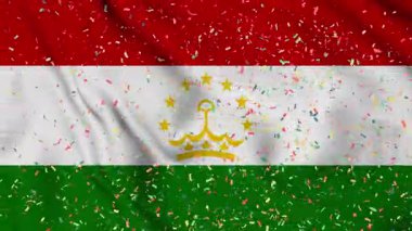 Tacikistan bayrağı kağıt konfetiyle kusursuz bir animasyon. Tacikistan 'ın en iyi bayrak dalgası. Bağımsızlık Günü, konfeti ve bayrak geçmişi olan bir kutlama Rüzgarda sürekli dalgalanan