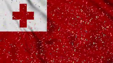 Tonga bayrağı, kağıt konfetiyle kusursuz bir animasyon. Tonga 'nın en iyi bayrak dalgası. Bağımsızlık Günü, konfeti ve bayrak geçmişi olan bir kutlama Rüzgarda sürekli dalgalanan