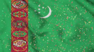 Türkmenistan bayrağı kağıt konfetiyle kusursuz bir animasyon. Türkmenistan 'ın en iyi bayrak dalgası. Bağımsızlık Günü, konfeti ve bayrak geçmişi olan bir kutlama Rüzgarda sürekli dalgalanan