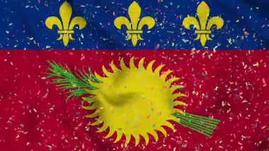 Guadeloupe bayrağı, kağıt konfetiyle kusursuz bir animasyon. Guadeloupe 'un en iyi bayrak dalgası. Bağımsızlık günü, konfetili bir kutlama ve bayrak geçmişi Rüzgarda sürekli dalgalanan