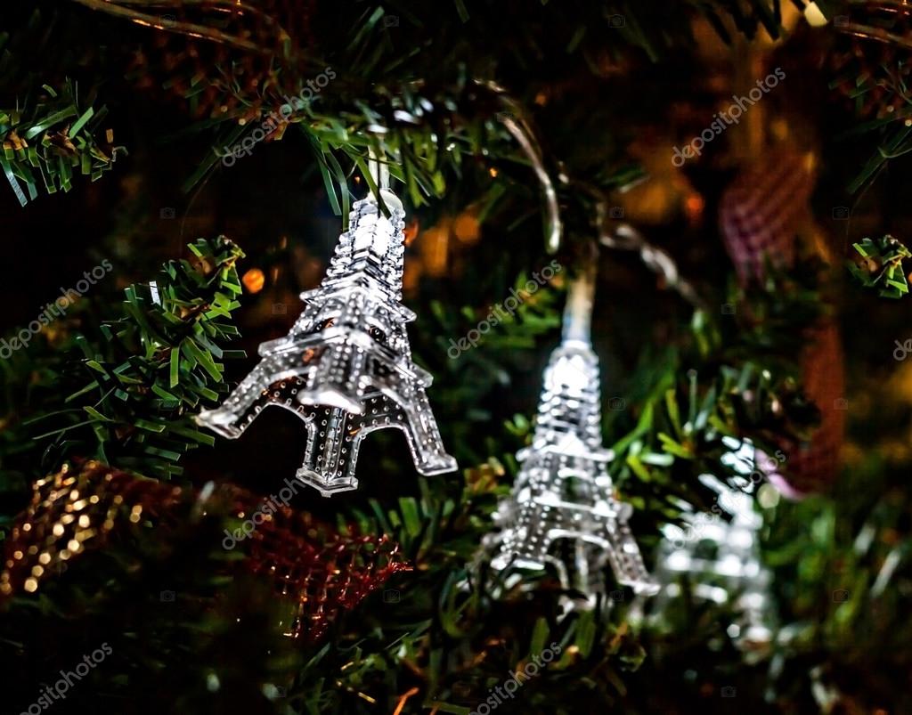 Christmas Garland On A Christmas Tree Eiffel Towers Stock Photo