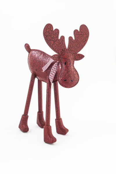 Boże Narodzenie czerwony vintage Łoś jelenia z szalikiem na białym tle — Zdjęcie stockowe