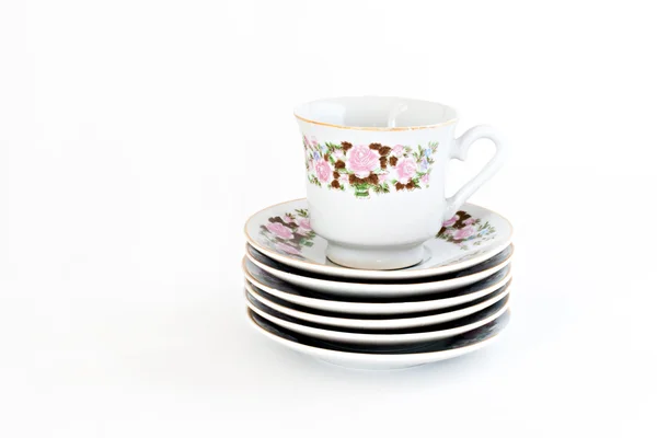Vintage coffee set with floral decoration isolated — Stock Photo, Image
