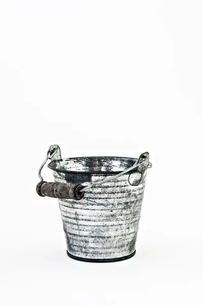 One gray metal bucket isolated on a white background — Stock Photo, Image