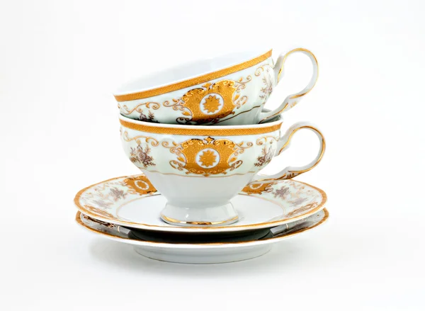 Altın dekorlu izole klasik çay seti — Stok fotoğraf