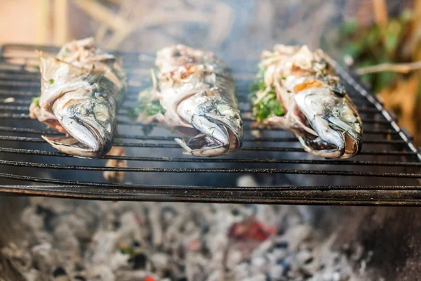 Makrela Ryby przygotowane na grillu w dym — Zdjęcie stockowe