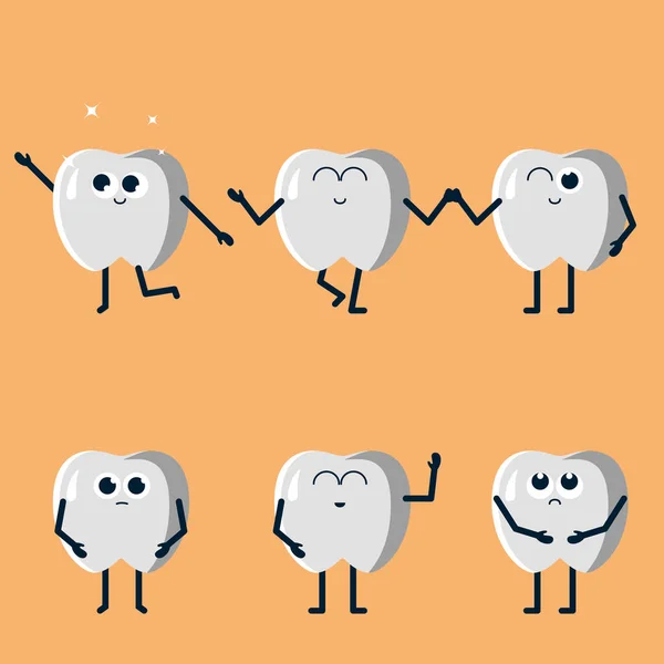 Lindo Blanco Dientes Dibujos Animados Carácter Conjunto — Vector de stock