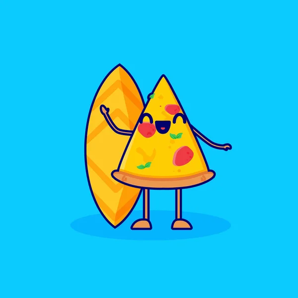 Surf Pizza Personaje Dibujos Animados Vector — Archivo Imágenes Vectoriales