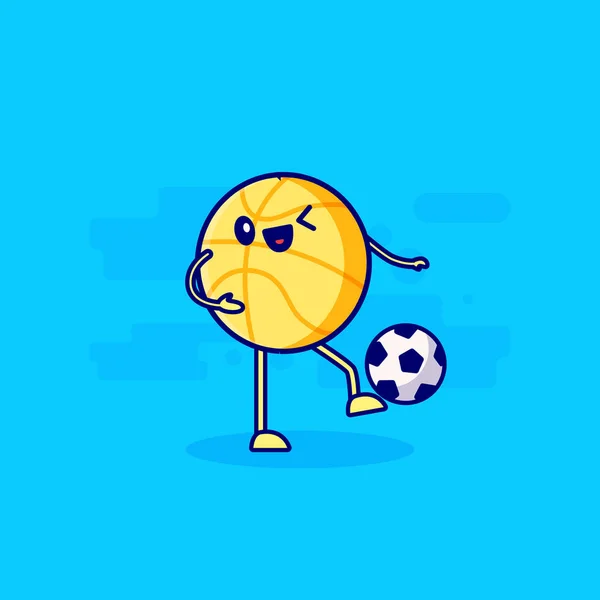 Fútbol Baloncesto Lindo Personaje Mascota — Vector de stock