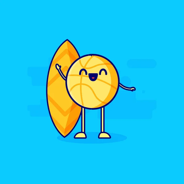 Pelota Cesta Surf Lindo Personaje Mascota — Archivo Imágenes Vectoriales