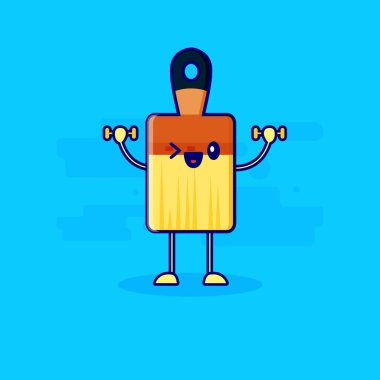 Sevimli karakter maskotu ağırlık kaldırıyor.