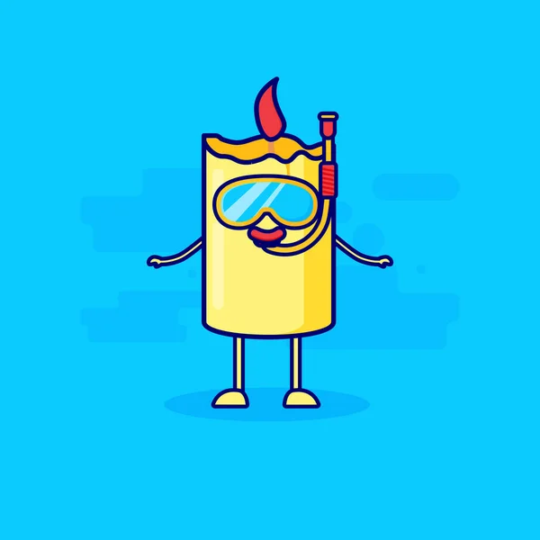 Lindo Personaje Cera Mascota Buceo — Vector de stock