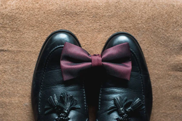 Acessórios Para Homens Negócios Acessórios Masculinos Bowtie Masculino Sapatos Pretos — Fotografia de Stock