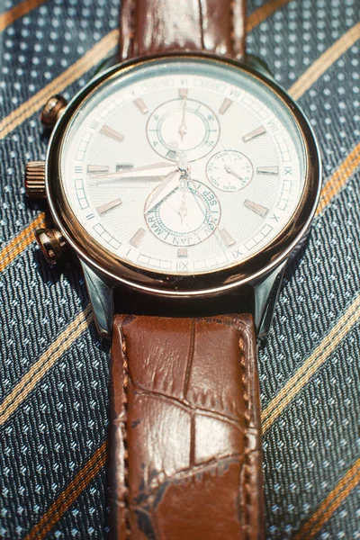 Wrist Watches Stylish Luxury Necktie — Stock Photo, Image
