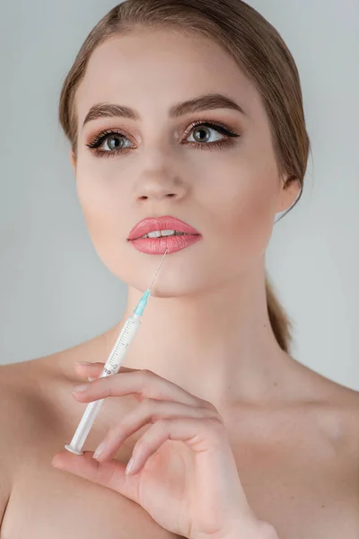 Tratamiento Cosmético Close Girls Hands Doing Facial Skin Lifting Injection — Foto de Stock