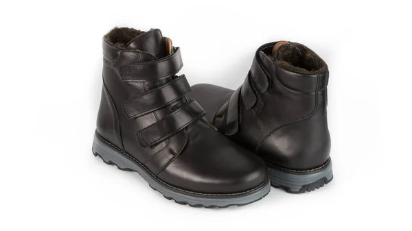 Dětské černé ortopedické boty na bílém pozadí — Stock fotografie