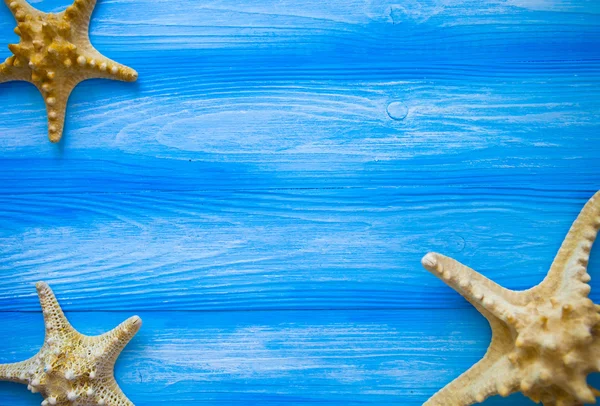 Deniz çerçeve. Mavi ahşap arka plan farklı deniz öğeleri. Deniz