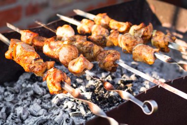 Smoky grilled marinated meat skewers Chicken