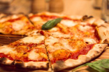 Hot fresh delicious pizza Margherita. DOF.