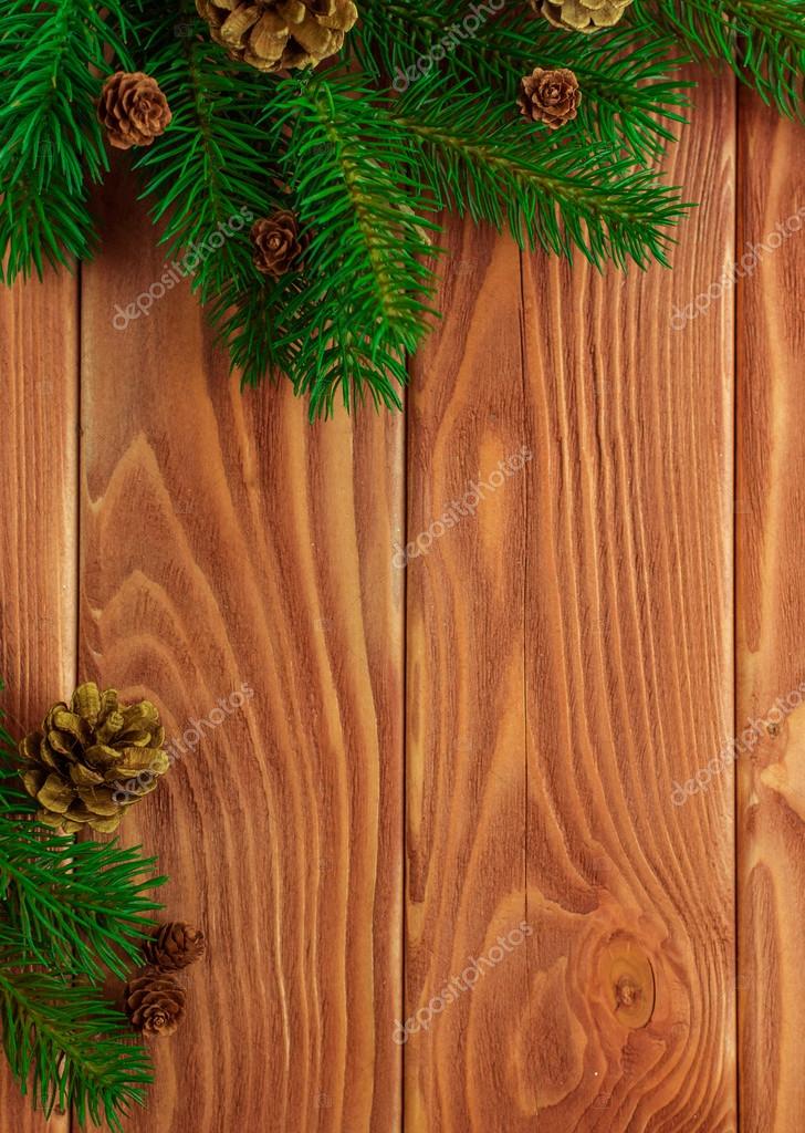 Christmas Fir Tree With Decoration On Dark Wooden Board Soft Fo