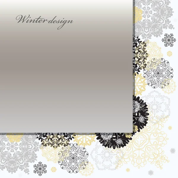 Diseño de invierno con copos de nieve blancos plateados — Archivo Imágenes Vectoriales