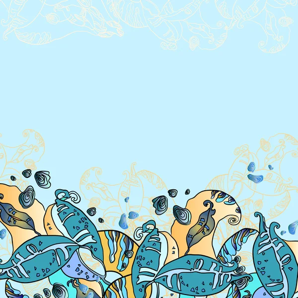 Feuilles de haricots et fruits Turquoise Orange Card Design — Image vectorielle