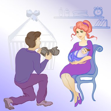 Bebeğe anne. Baba almak bir resim