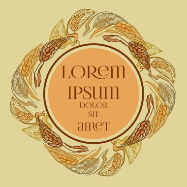 Buğday kulakları ile banner. Vektör kalem elle çizilmiş çizim