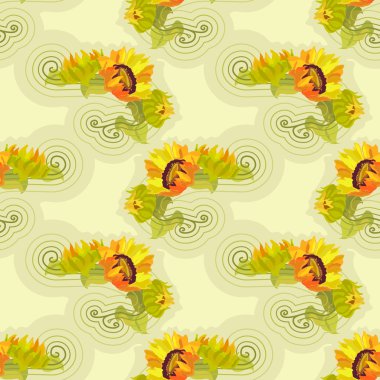 Yeşil ile sorunsuz arka plan ayçiçeği sarı yapraklar.